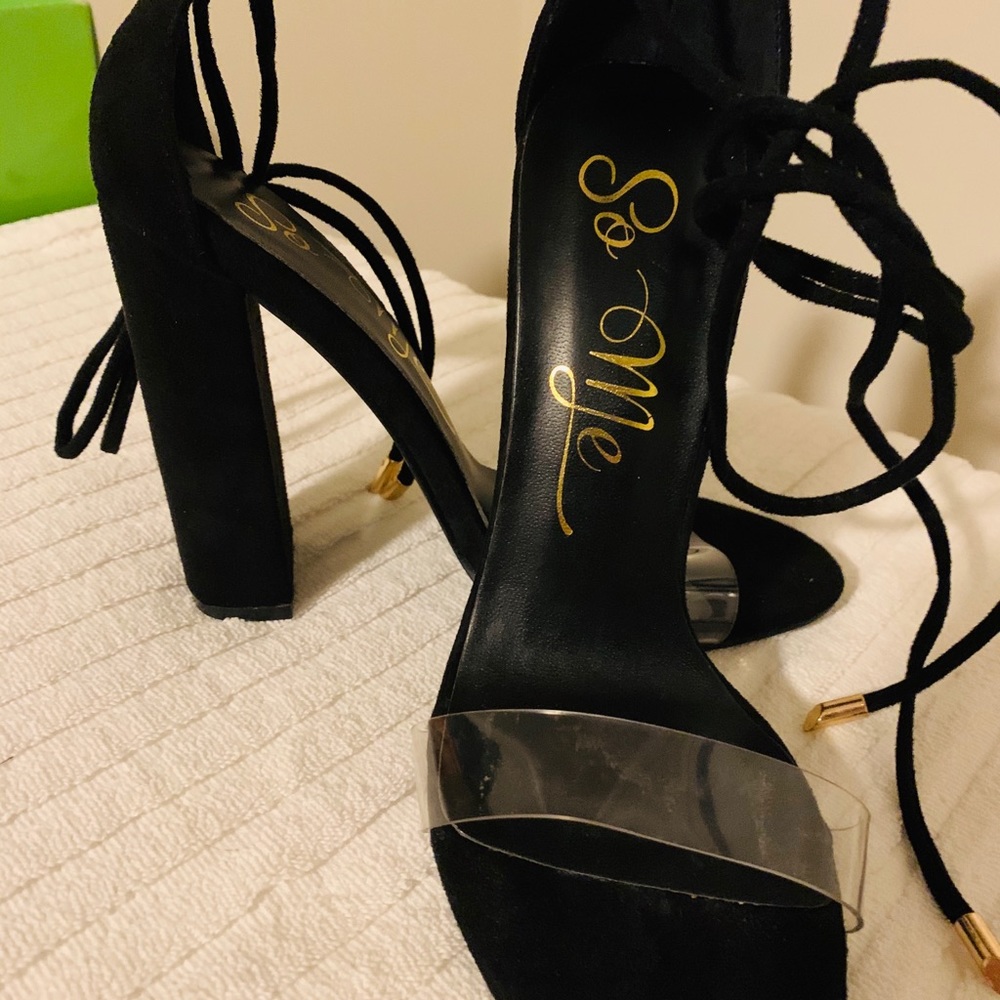 Black & Clear  Strappy Heels- Worn only once!